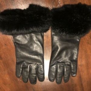 Leather Gloves With Rabbit Fur - Ladies Large